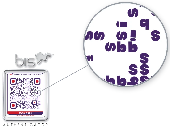 The bis code, with a magnified section showing it is made up of the letters b, i and s