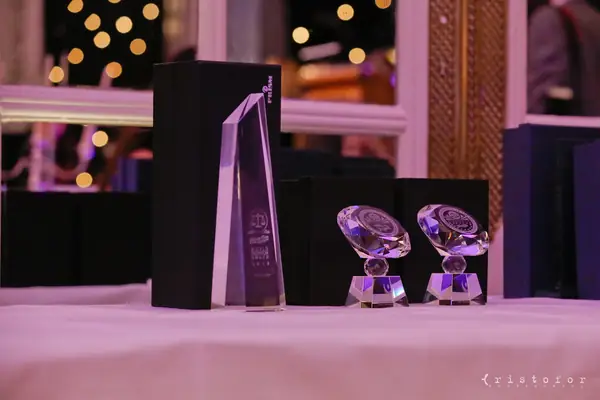 bis glass and crystal awards on a table at the 2014 bis Awards at The Savoy