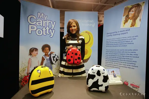 My Carry Potty stand, with ladybird, bee and cow travel potties, at the British Invention Show 2014