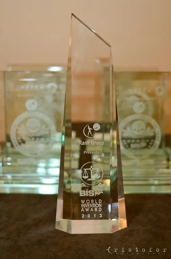 The bis World Invention Award 2013, a tall glass obelisk